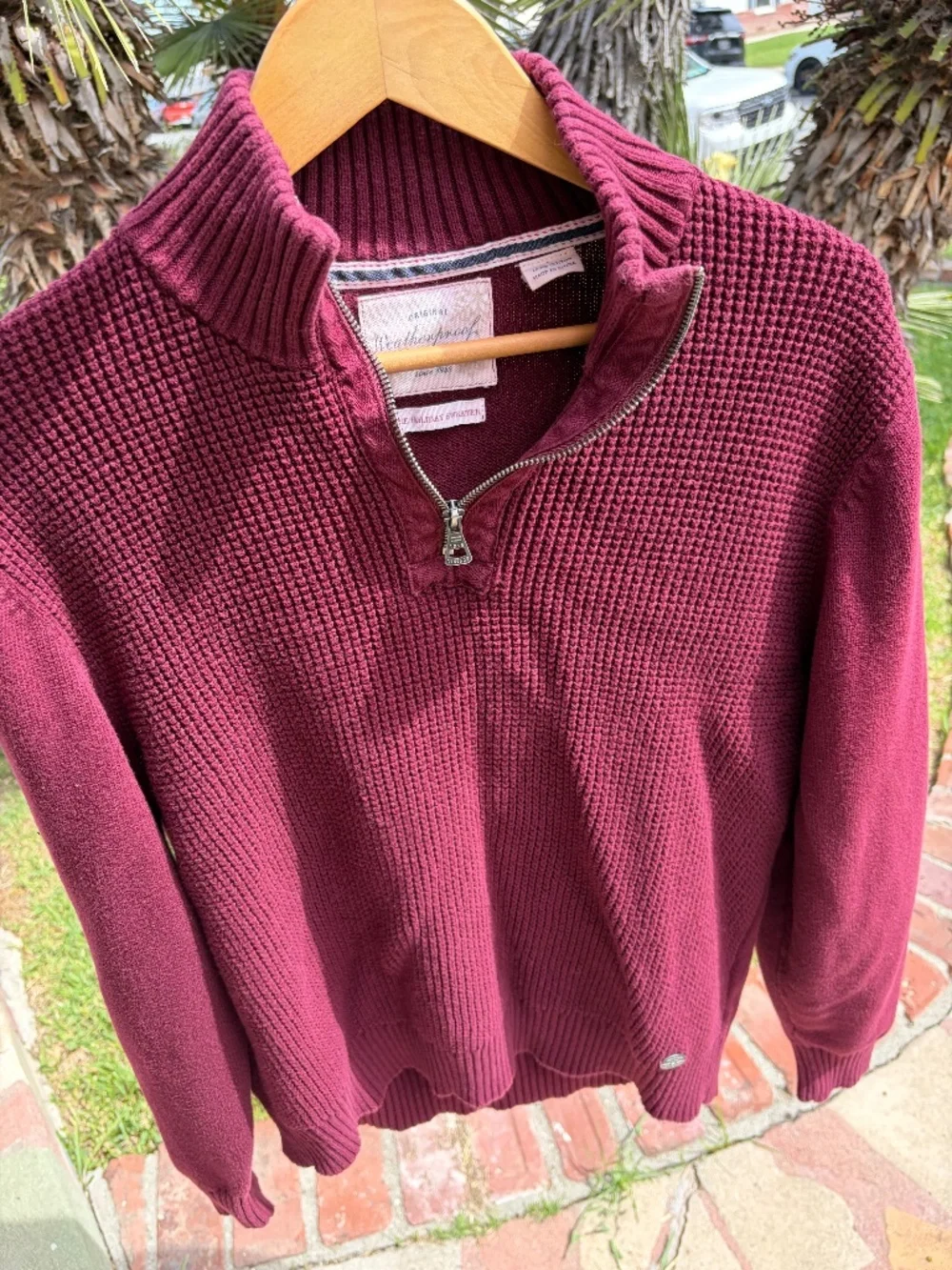 Weatherproof Vintage Quarter Zip Sweater Burgundy Textured Knit Size Large ♥️
